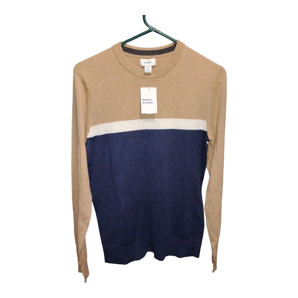 Lands' End Men's Tan and Blue Sweater